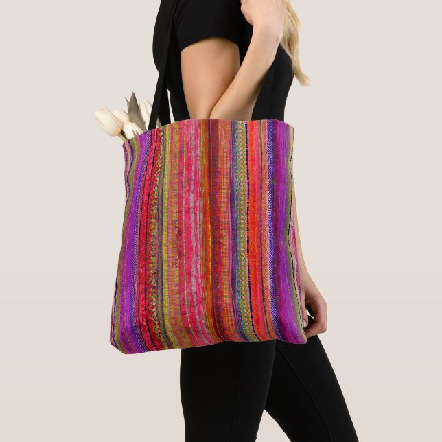 Boho Vintage Red Violet Stripes -  Tote Bag (Close Up)