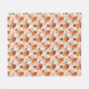 Boho vintage roses and feathers floral pattern fleece blanket