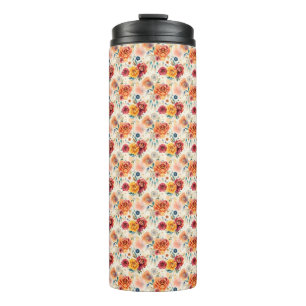Boho vintage roses and feathers floral pattern thermal tumbler