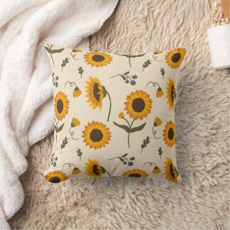 Boho Vintage Sunflower & Berries Pattern Throw Pil Cushion