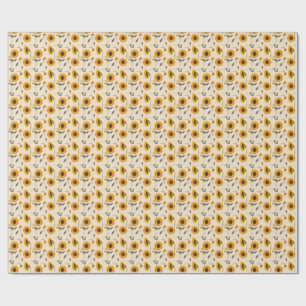 Boho Vintage Sunflower & Berries Pattern Throw Pil Wrapping Paper