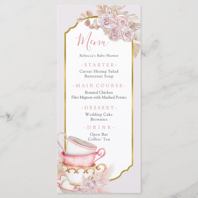 Boho Vintage Tea Party  Menu (Front)