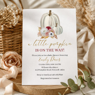 Boho Vintage Watercolor Pumpkin & Floral Invitation