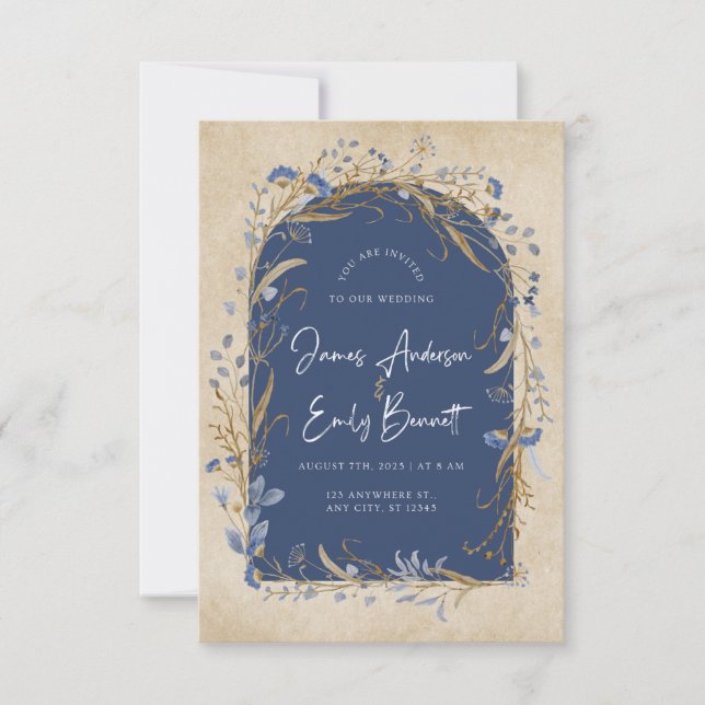 Boho Vintage Wedding Invitation | Rustic Bohemian  (Front)