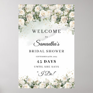 Boho Vintage white roses Bridal Shower count down Poster