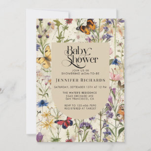 Boho Vintage Wildflower Baby Shower Invitation