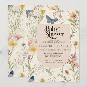 Boho Vintage Wildflower Baby Shower Invitation
