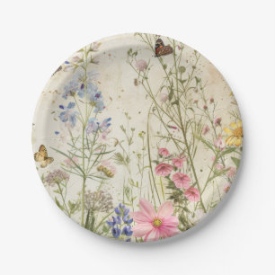 Boho Vintage Wildflower Baby Shower Paper Plate