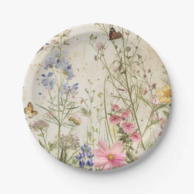 Boho Vintage Wildflower Baby Shower  Paper Plate (Front)
