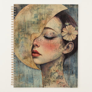 Boho Vintage Woman and Half Moon Planner