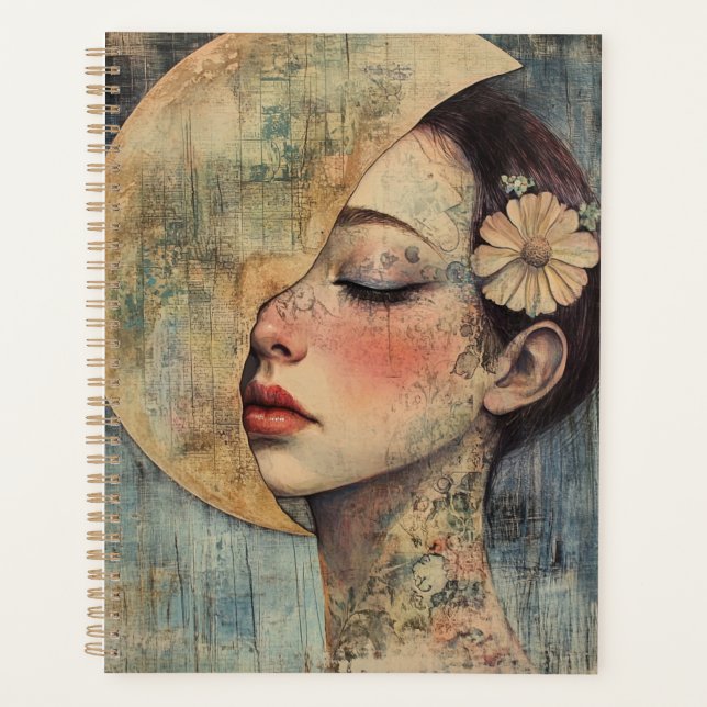 Boho Vintage Woman and Half Moon Planner (Front)