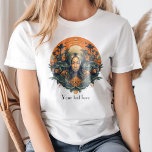 Boho Vintage Zen Vibes Goddess in Nature T-shirt<br><div class="desc">Embrace your inner goddess with this beautifully designed "Boho Vintage Zen Vibes" T-shirt. Featuring a serene female face with closed eyes and a symbolic white circle at her third eye, this shirt embodies mindfulness and spiritual connection. The surrounding artwork of palm trees, animals, and a setting sun in warm orange...</div>