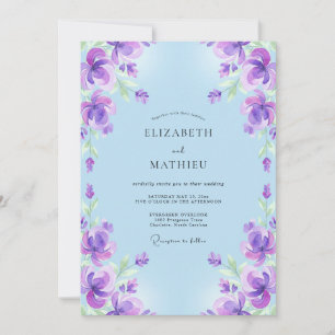 Boho Violet Azure Painted Wedding Invitation