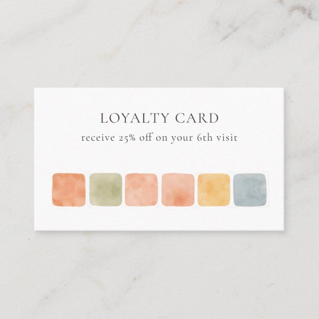 Boho Warm Pastel Tiles Pottery 6 PUCHES customer Loyalty Card (Front)