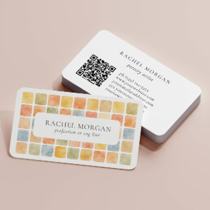 Boho Warm Pastel Tiles Pottery Clay QR CODE Business Card