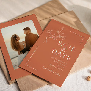 Boho Warm Terracotta Floral Wedding Save the Date