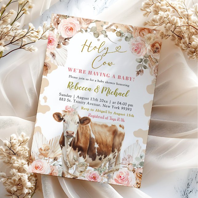 Boho Warm Tone Cow Farm Girl Baby Shower Invitation (Creator Uploaded)