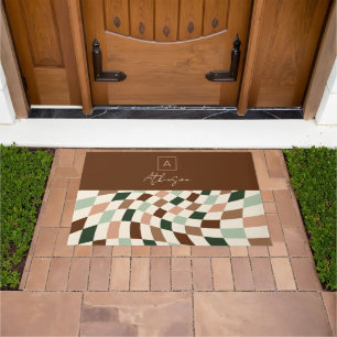 Boho Warped Chequerboard Personalised Monogram Doormat