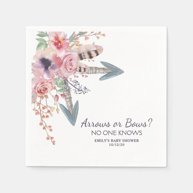 Boho Watercolor Arrows or Bows Baby Shower Napkin (Front)