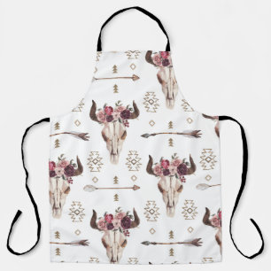 Boho watercolor: arrows, skull pattern. apron