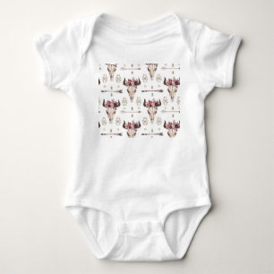 Boho watercolor: arrows, skull pattern. baby bodysuit
