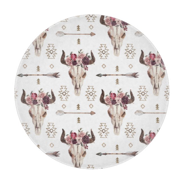 Boho watercolor: arrows, skull pattern. cutting board (Front)