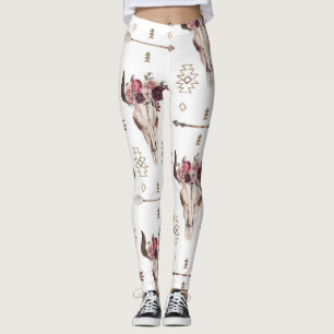 Boho watercolor: arrows, skull pattern. leggings
