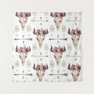 Boho watercolor: arrows, skull pattern. tapestry