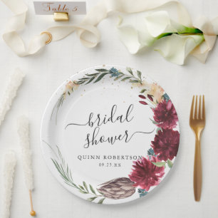 Boho Watercolor Autumn Floral Bridal Shower Paper Plate