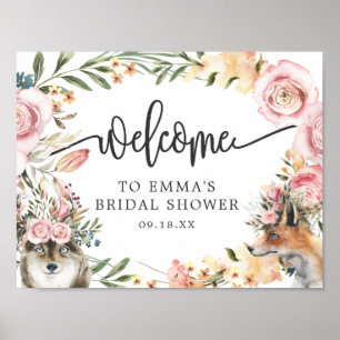 Boho Watercolor Autumn Floral Shower Welcome Poster