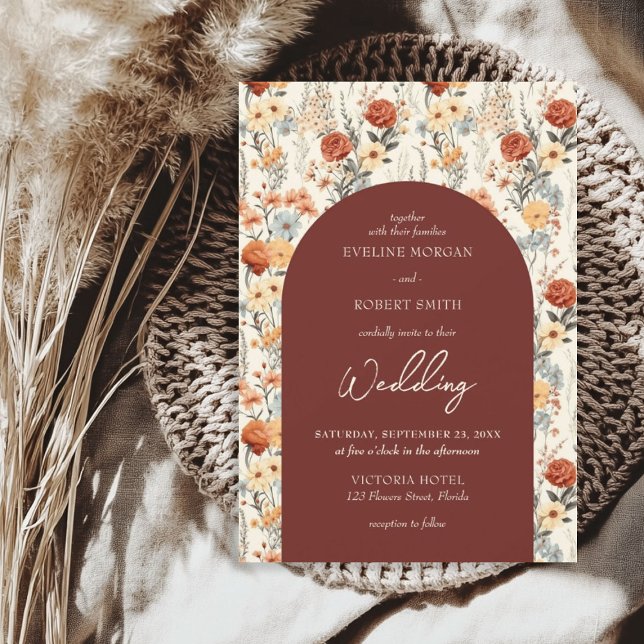 Boho watercolor autumn wild flowers arch invitation (Boho watercolor autumn wild flowers arch invitation)