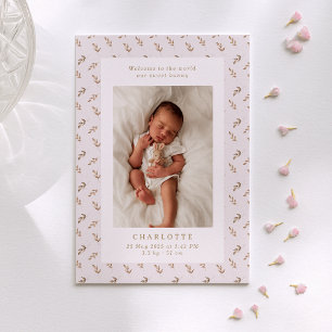 Boho watercolor    baby birth announcement card