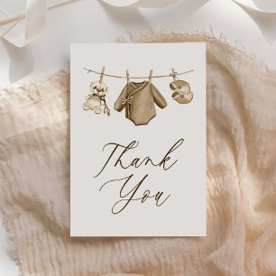 Boho Watercolor Baby Clothes Boy Baby Shower Thank You Card