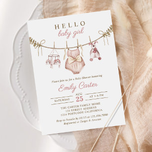 Boho Watercolor Baby Clothes Girl Baby Shower Invitation