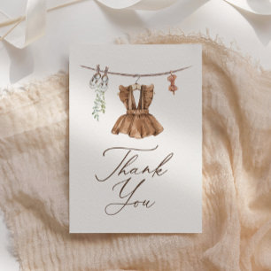 Boho Watercolor Baby Clothes Girl Baby Shower Thank You Card