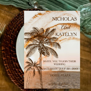 Boho Watercolor Beach Wedding Invitation Template