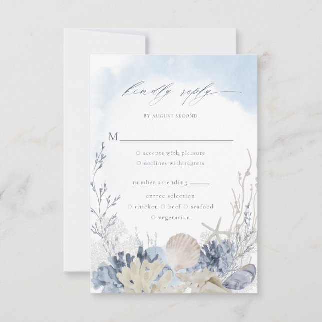 Boho Watercolor Beach Wedding Meal Choice RSVP Card (Front)