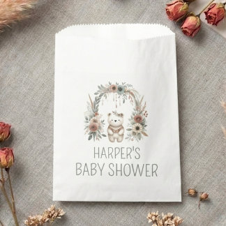 Boho Watercolor Bear Baby Shower Favour Bags