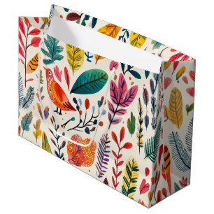 Boho Watercolor Birds – Artistic Nature-Inspired Large Gift Bag