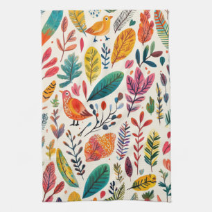 Boho Watercolor Birds – Artistic Nature-Inspired Tea Towel