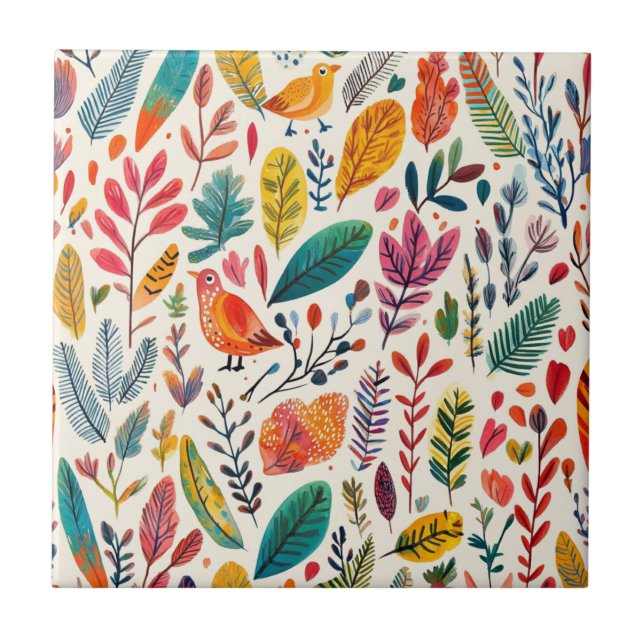 Boho Watercolor Birds – Artistic Nature-Inspired Tile (Front)