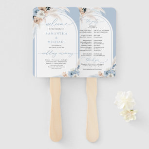 Boho watercolor blue and rust floral tropical arch hand fan