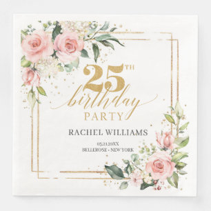 Boho watercolor blush floral eucalyptus 25th b-day napkin