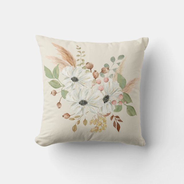 Boho Watercolor Bouquet Cushion (Front)