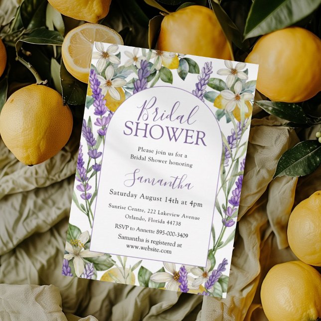 Boho Watercolor Bridal Shower Lemon & Lavender Invitation (Creator Uploaded)