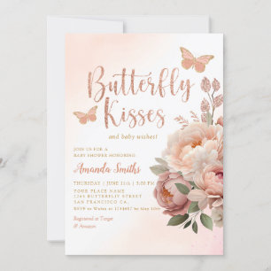 Boho Watercolor Butterfly Kisses Girl Baby Shower Invitation