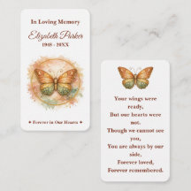 Boho Watercolor Butterfly Memorial Prayer Card