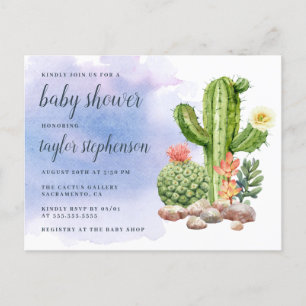 Boho Watercolor Cactus Baby Shower Invitation Postcard