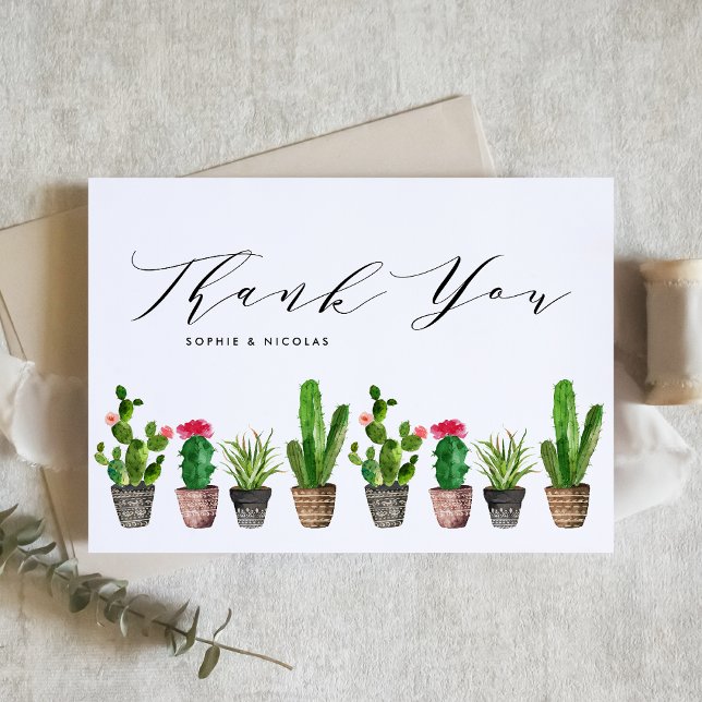 Boho Watercolor Cactus Summer Wedding Thank You Card (Creator Uploaded)