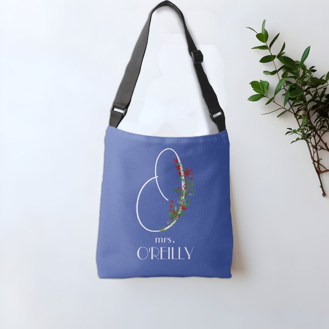 Boho watercolor calligraphy O teacher blue Crossbody Bag (Creator Uploaded)
